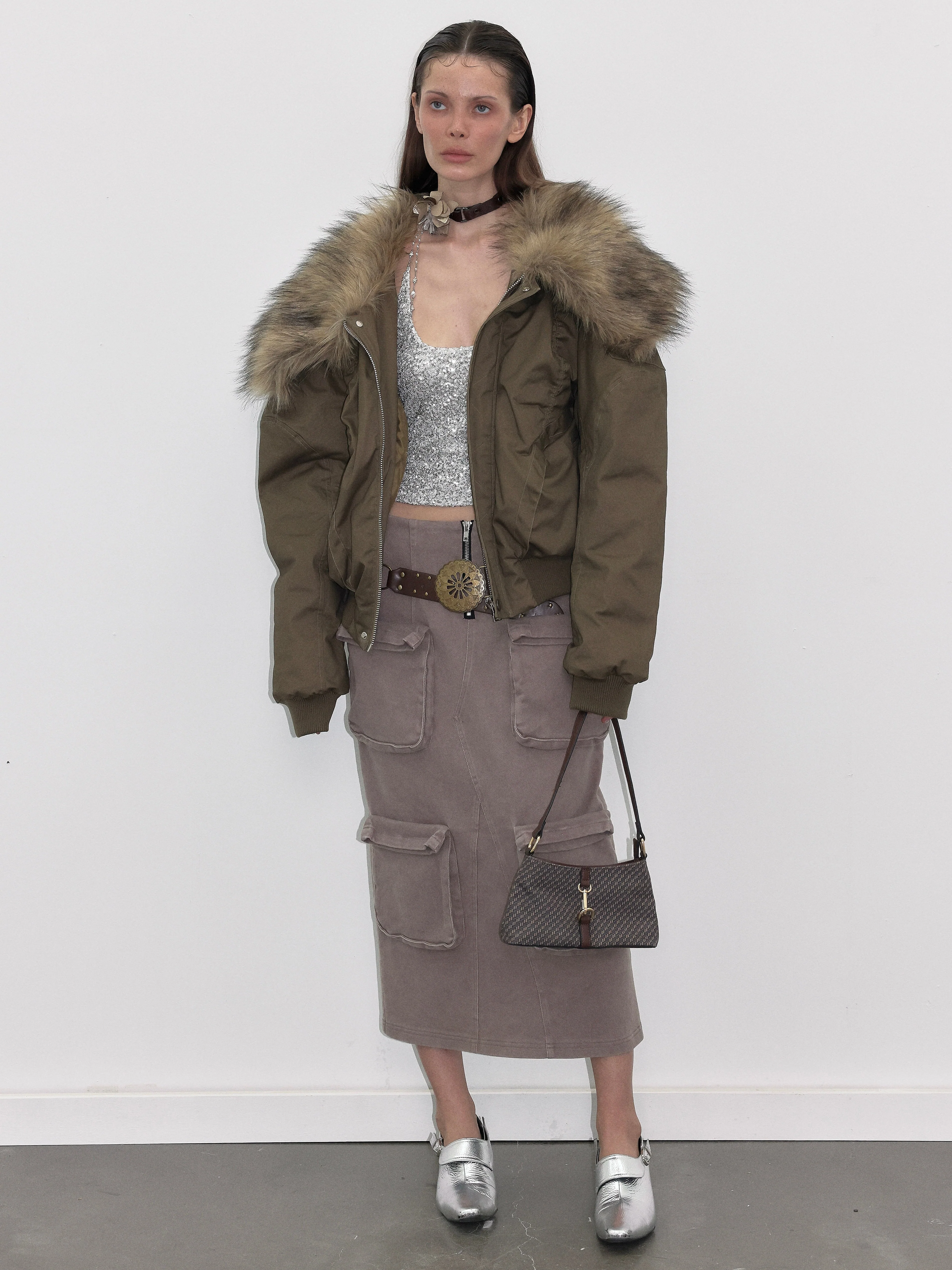 Smoke Grey Cargo Denim Maxi Skirt - Image 10