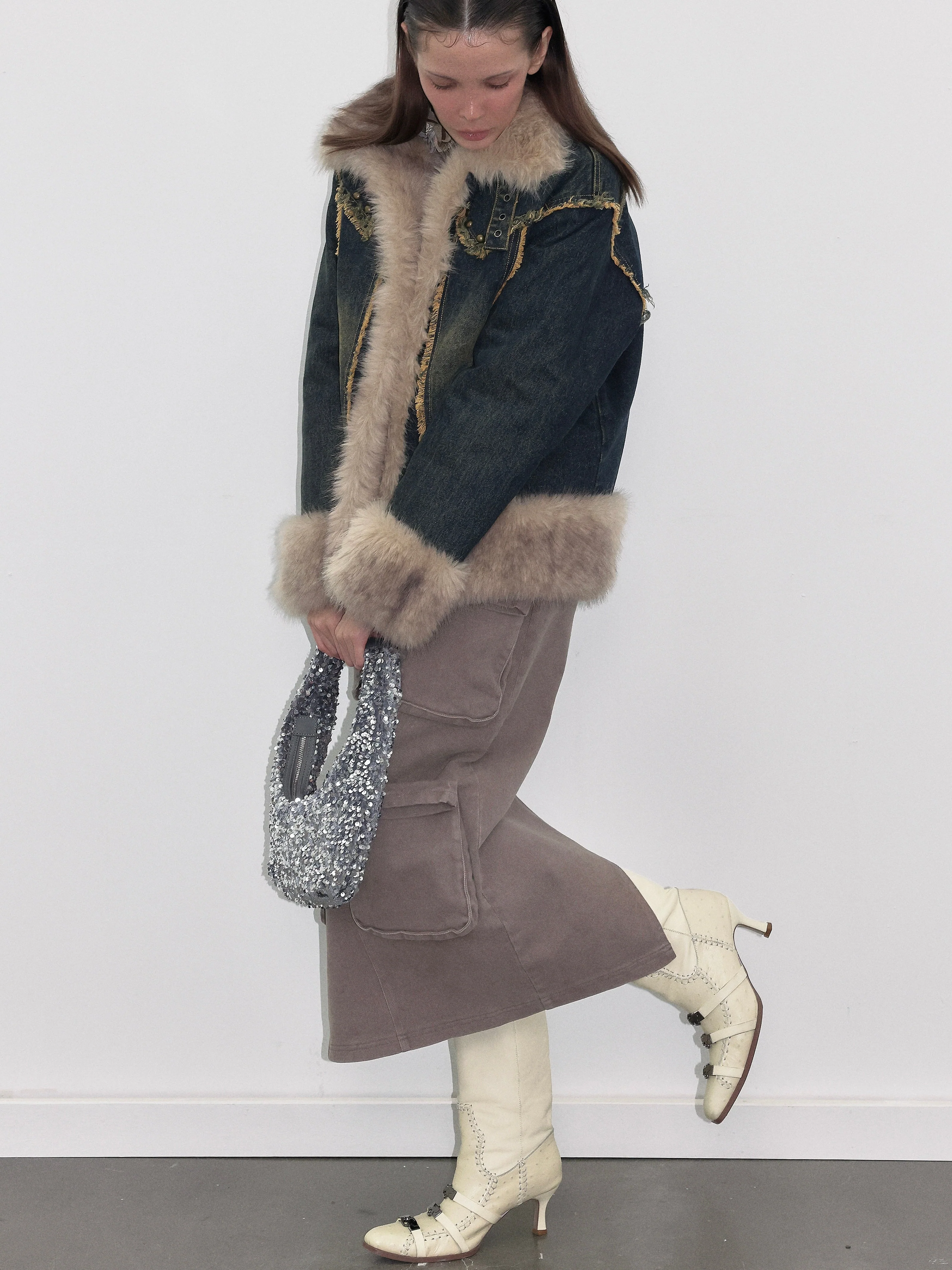 Smoke Grey Cargo Denim Maxi Skirt - Image 8