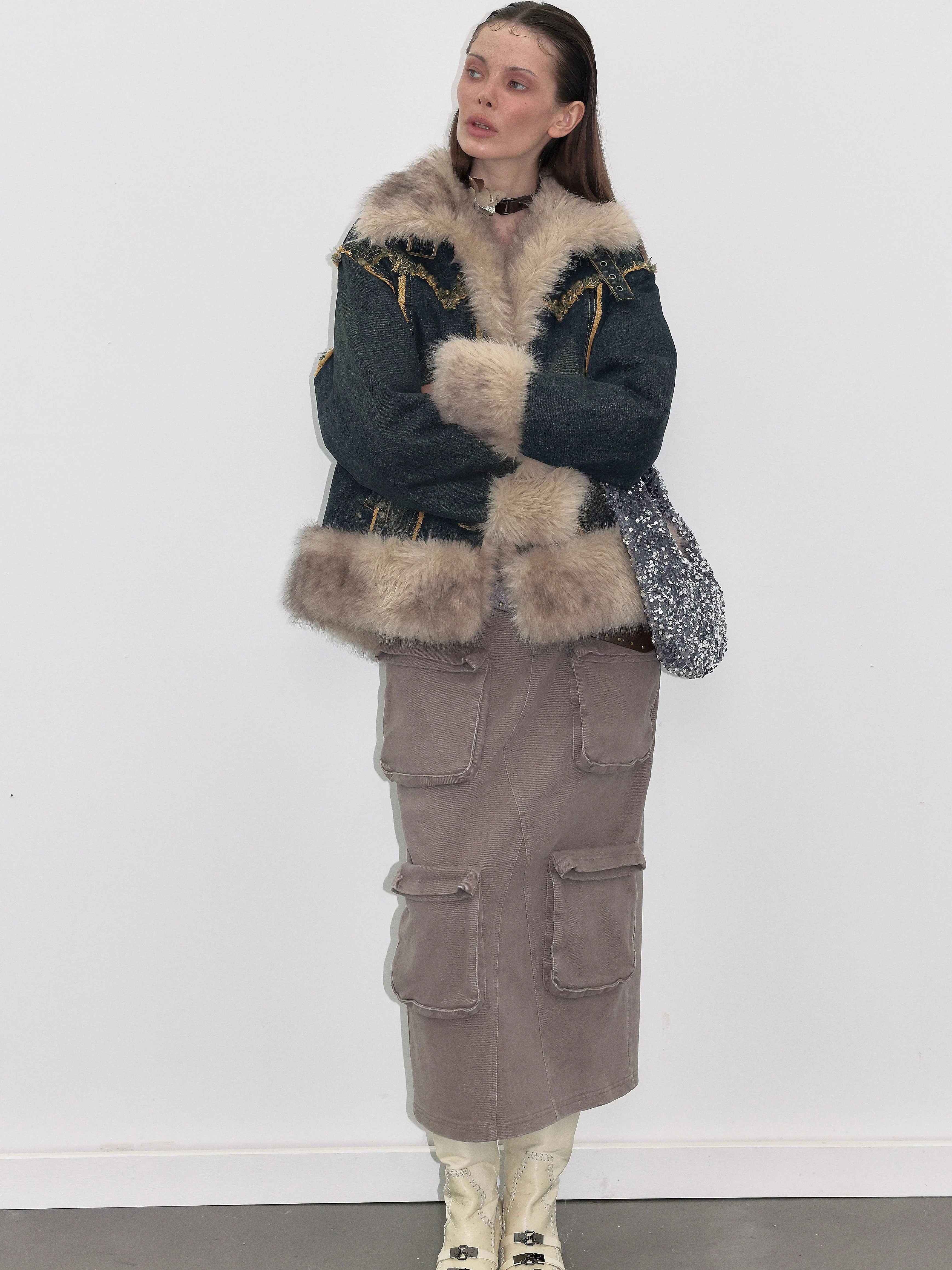 Smoke Grey Cargo Denim Maxi Skirt - Image 9