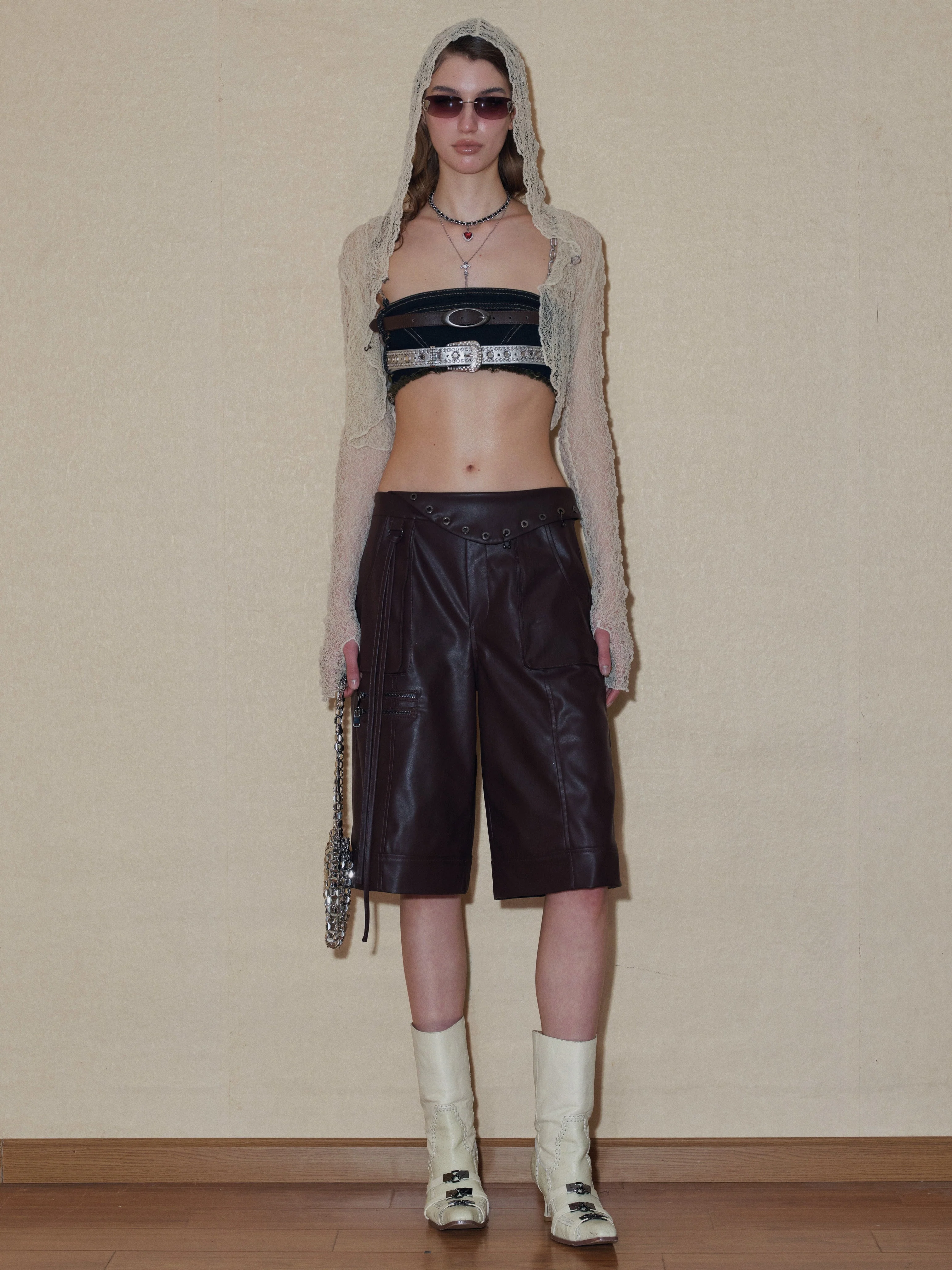 Chained Embellished Denim Bra Top With Belts - Image 7