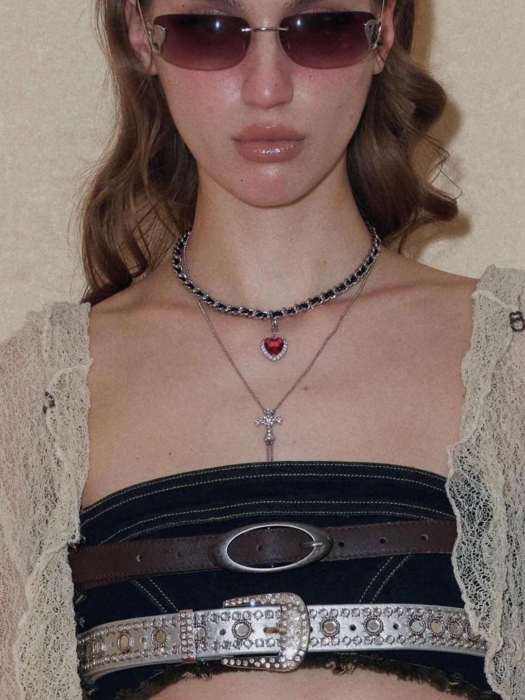 Chained Embellished Denim Bra Top With Belts - Image 8