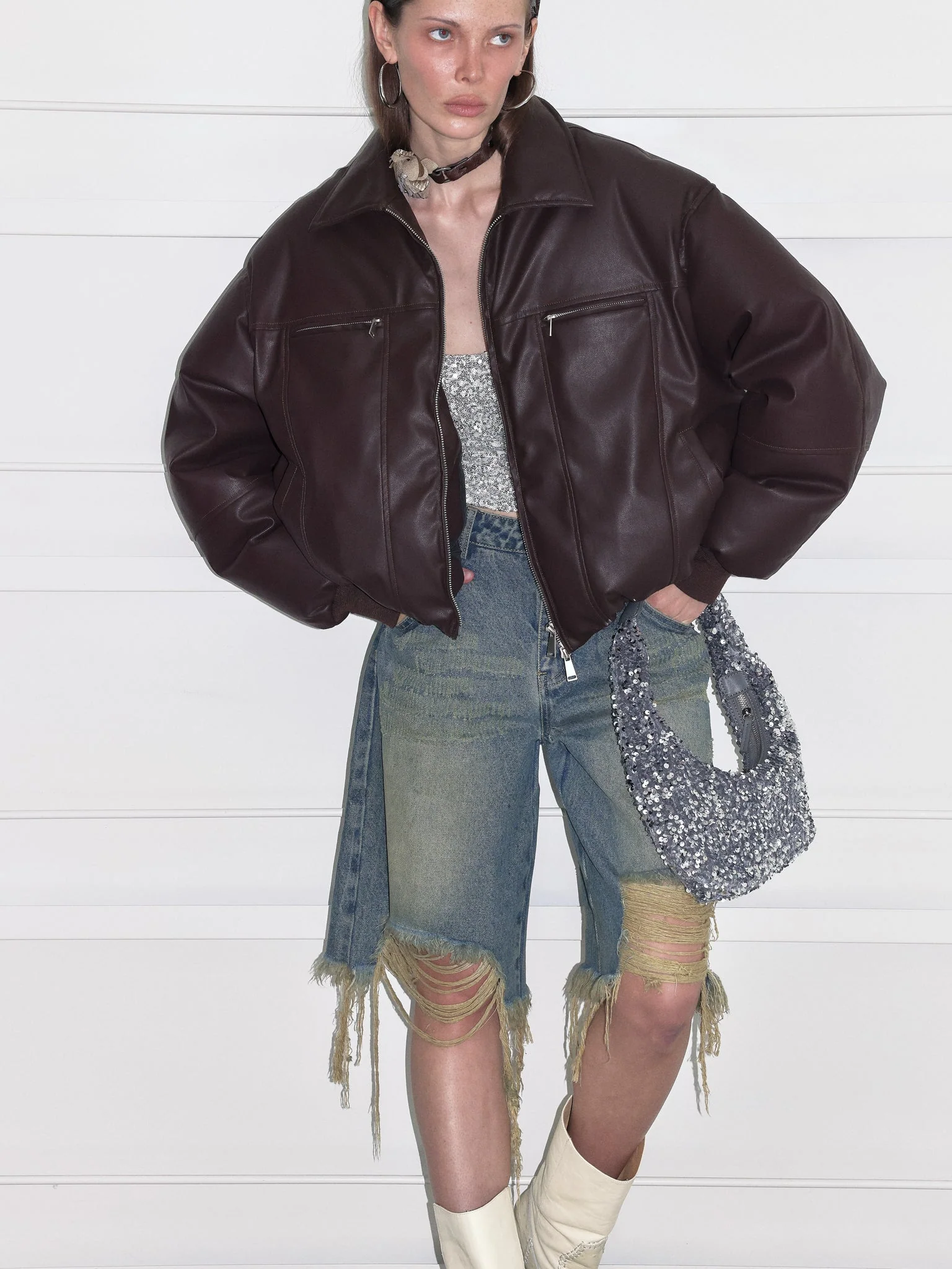 Down Puffer Faux Leather Jacket - Image 3