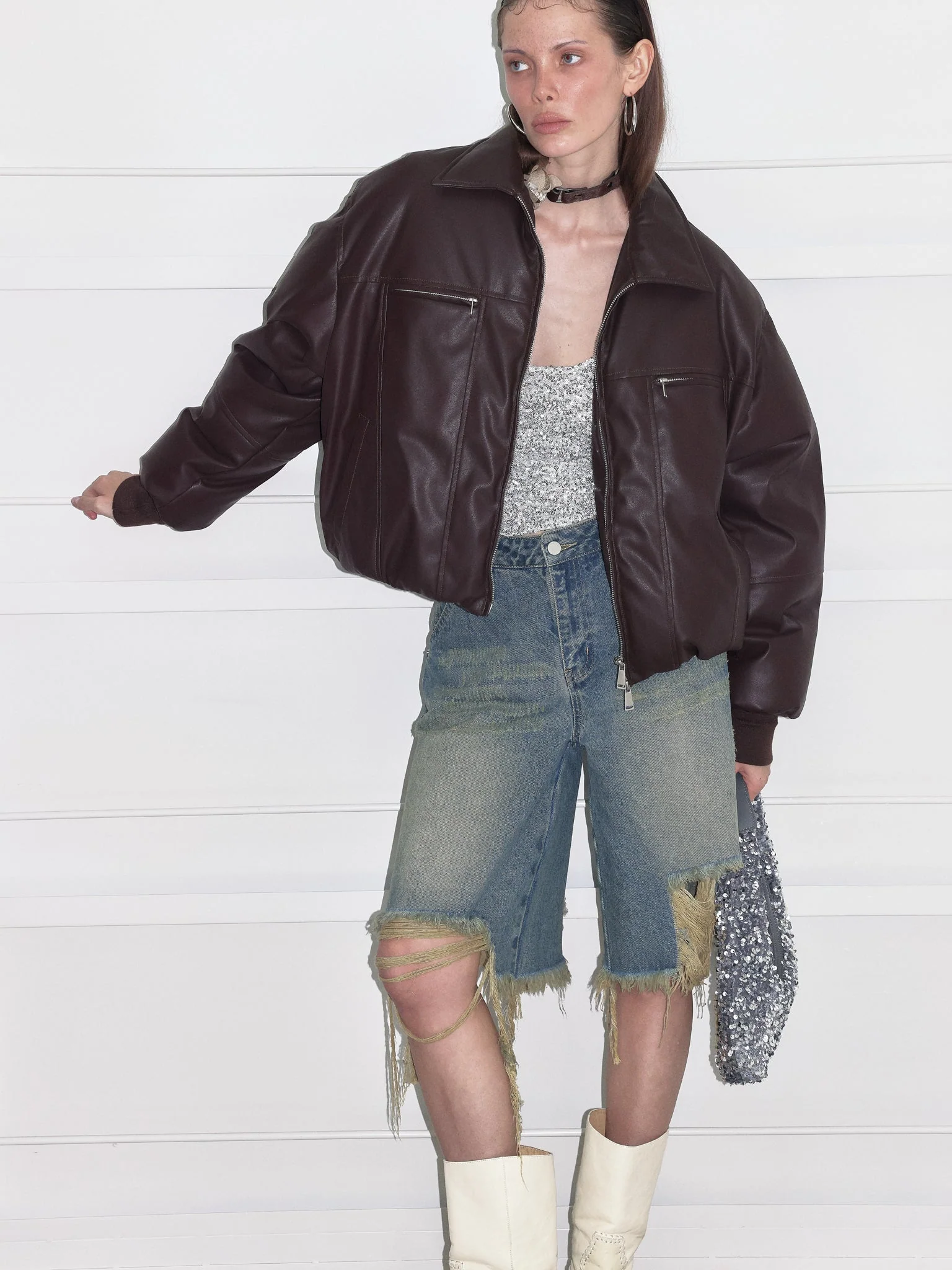 Down Puffer Faux Leather Jacket - Image 4