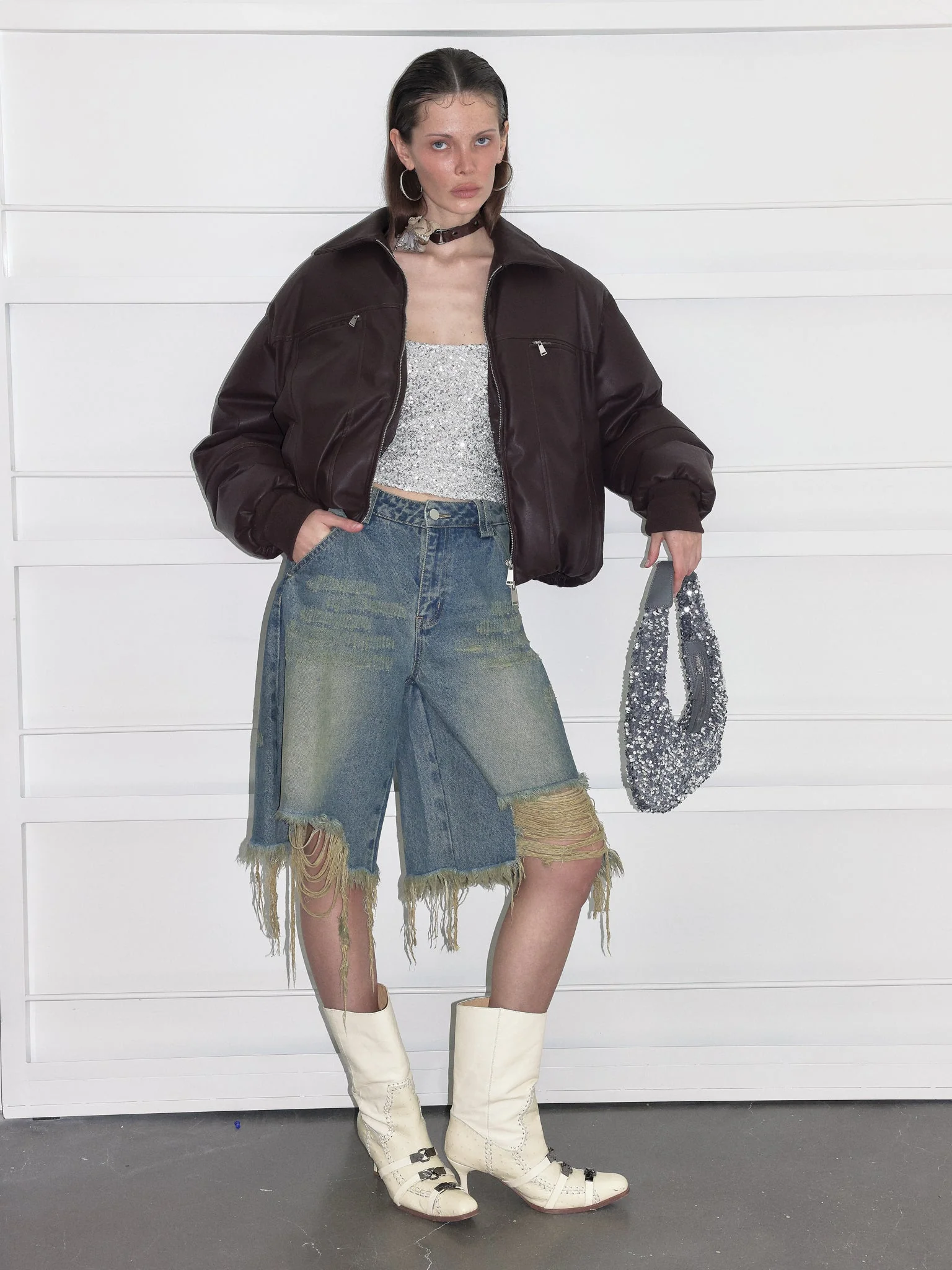 Down Puffer Faux Leather Jacket - Image 5