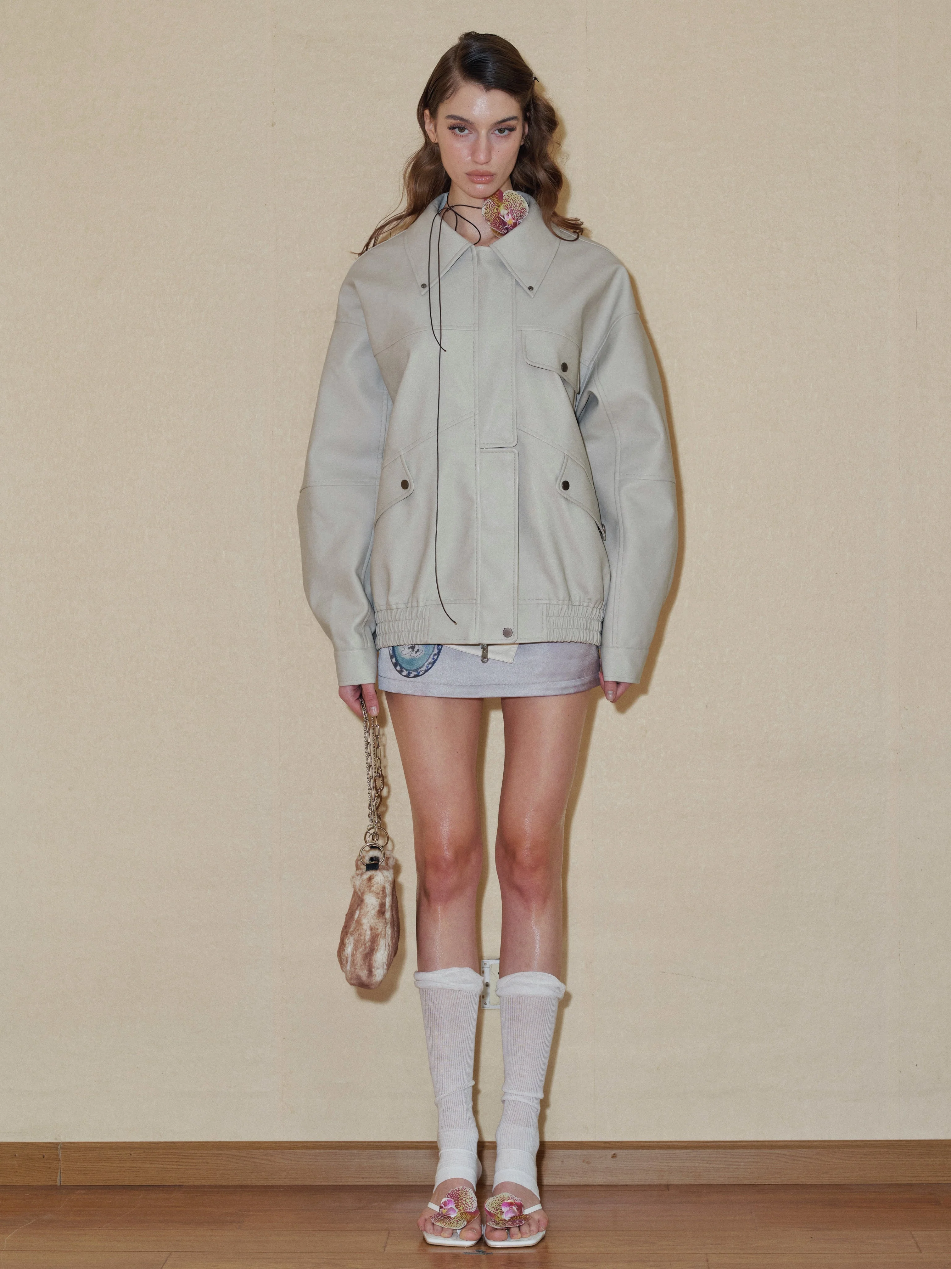 Griege Lapel Pattern Faux Leather Jacket - Image 19