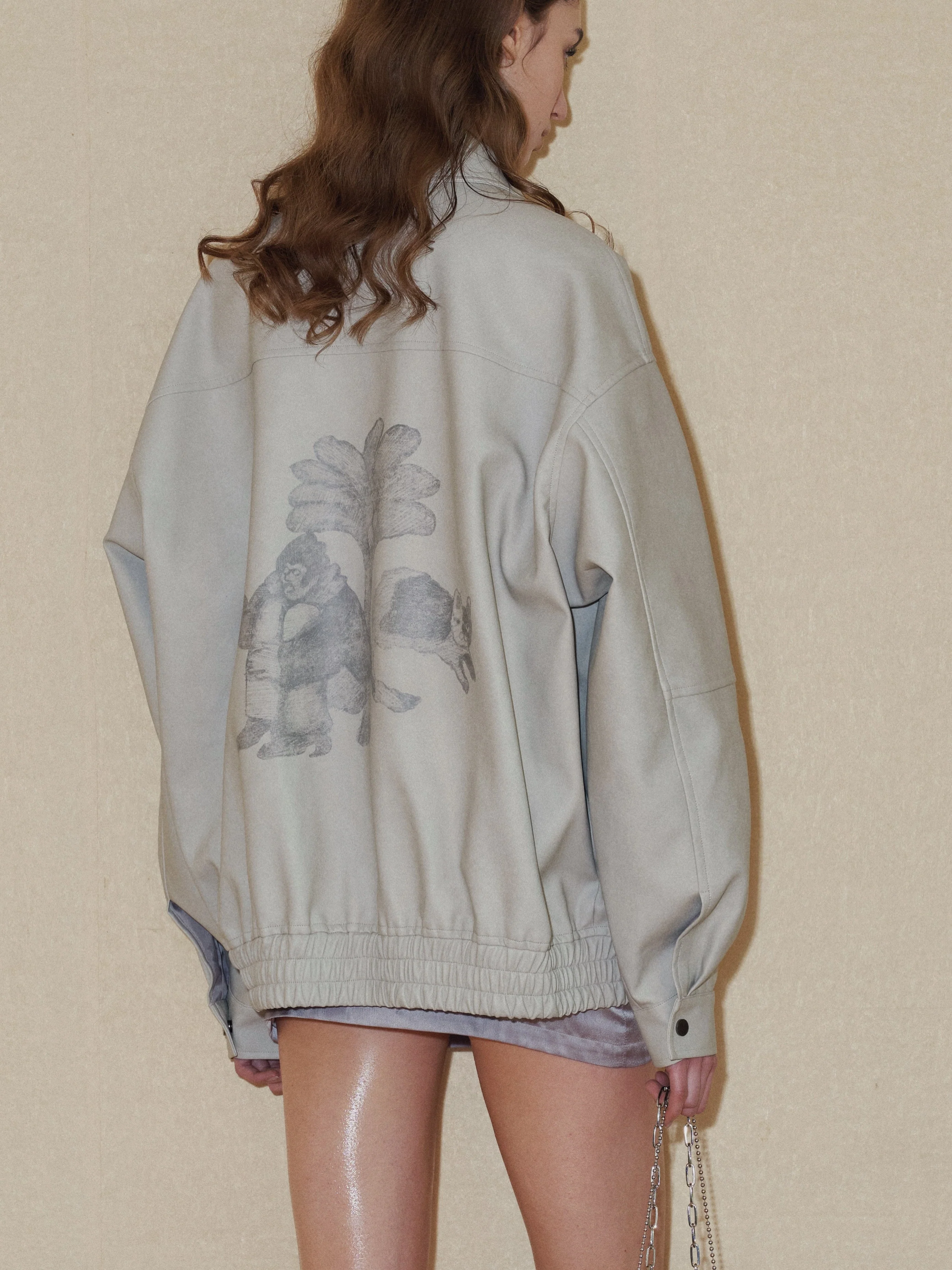 Griege Lapel Pattern Faux Leather Jacket - Image 4