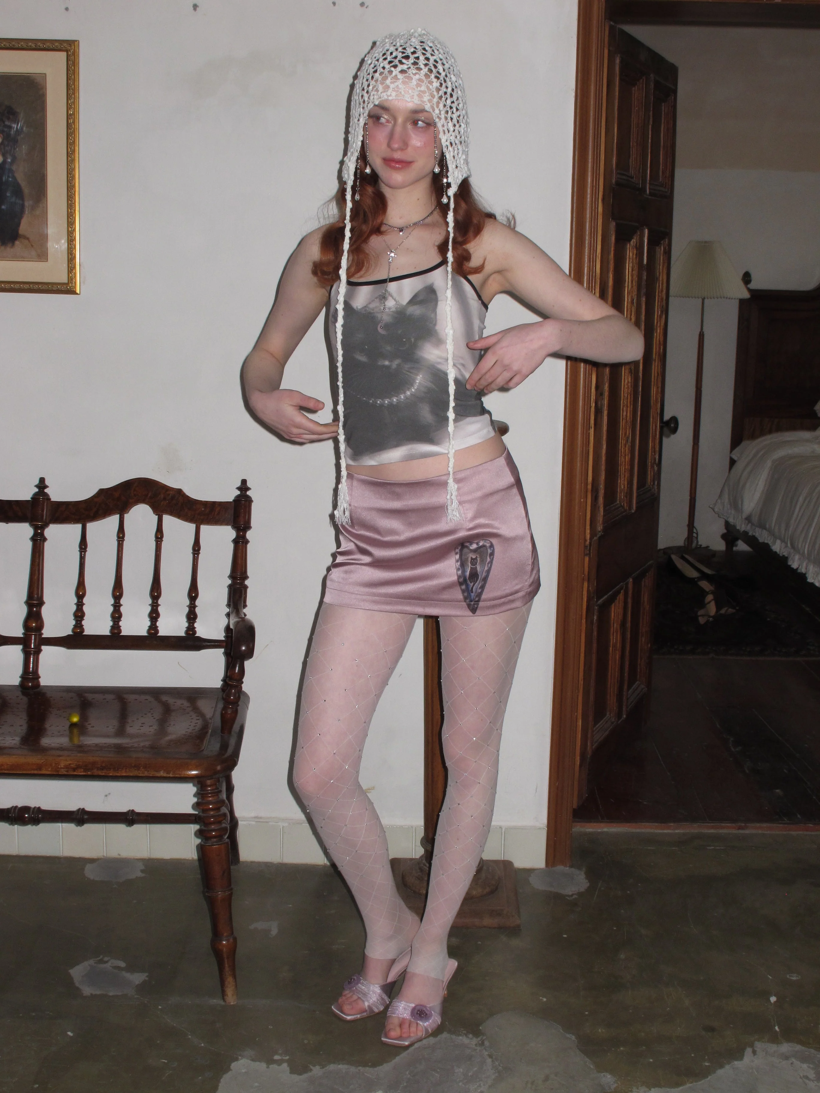 Hollow Knit Hat/Neck gaiter with Pendant - Image 3