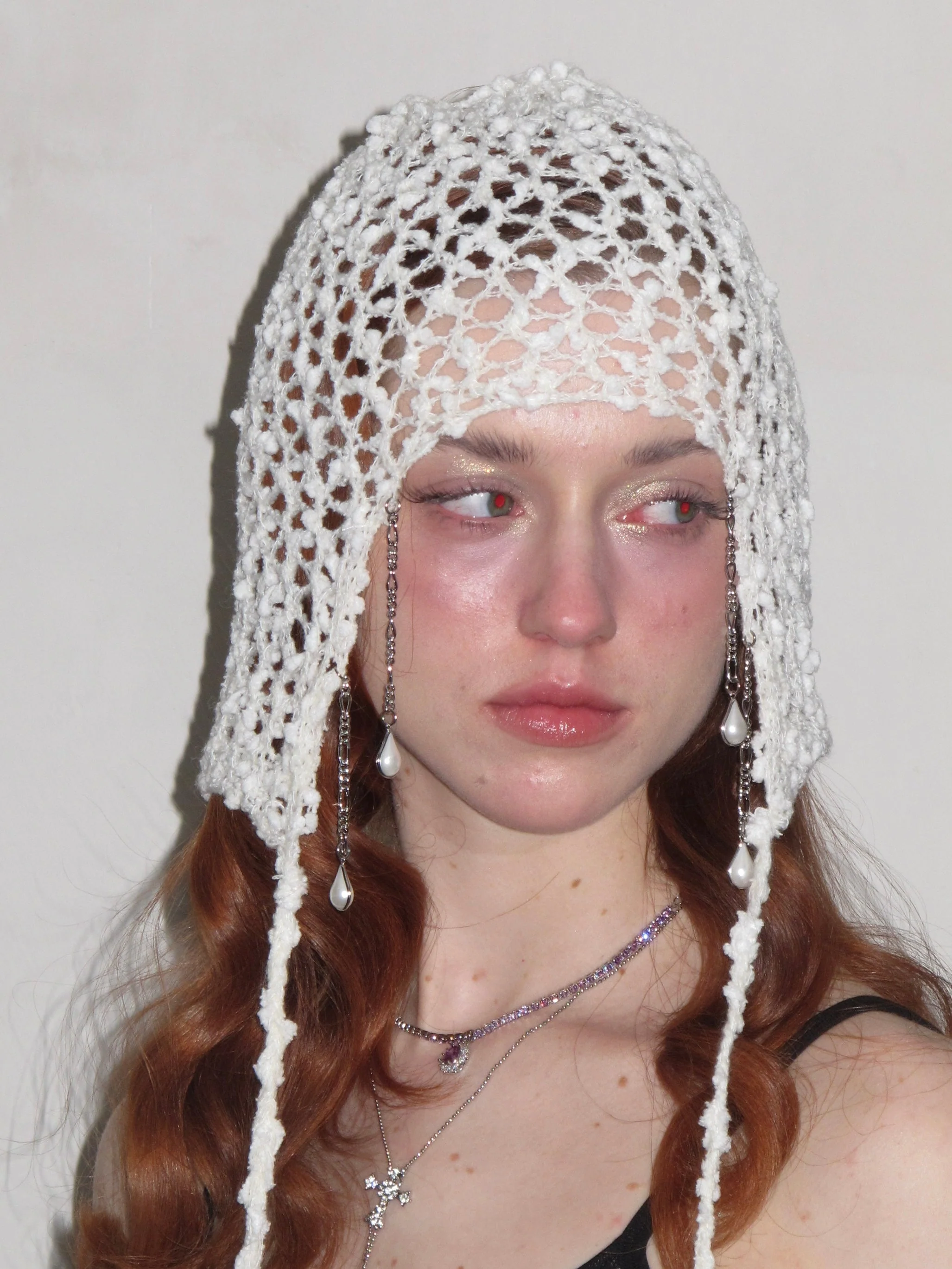 Hollow Knit Hat/Neck gaiter with Pendant - Image 5