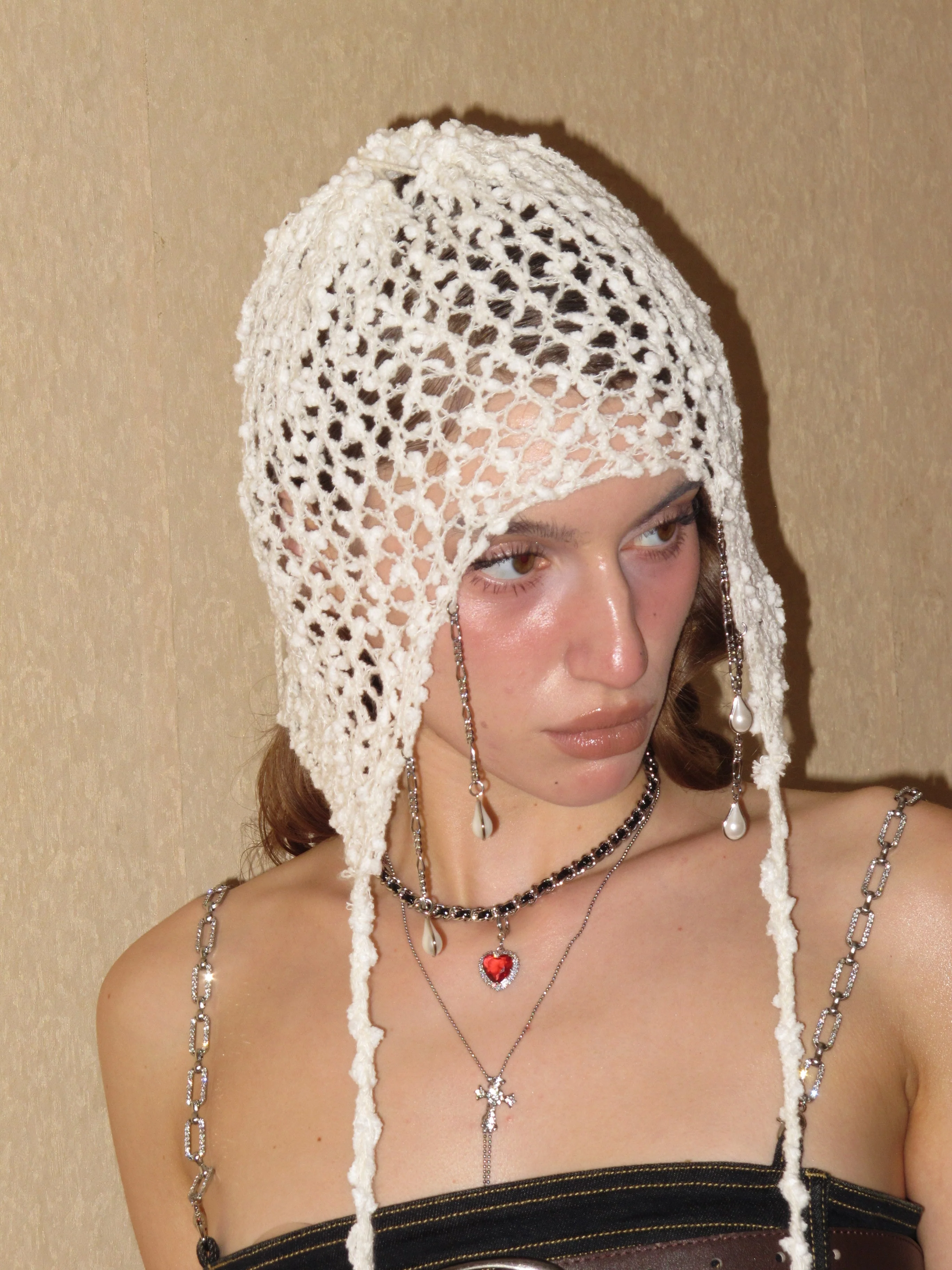 Hollow Knit Hat/Neck gaiter with Pendant - Image 8