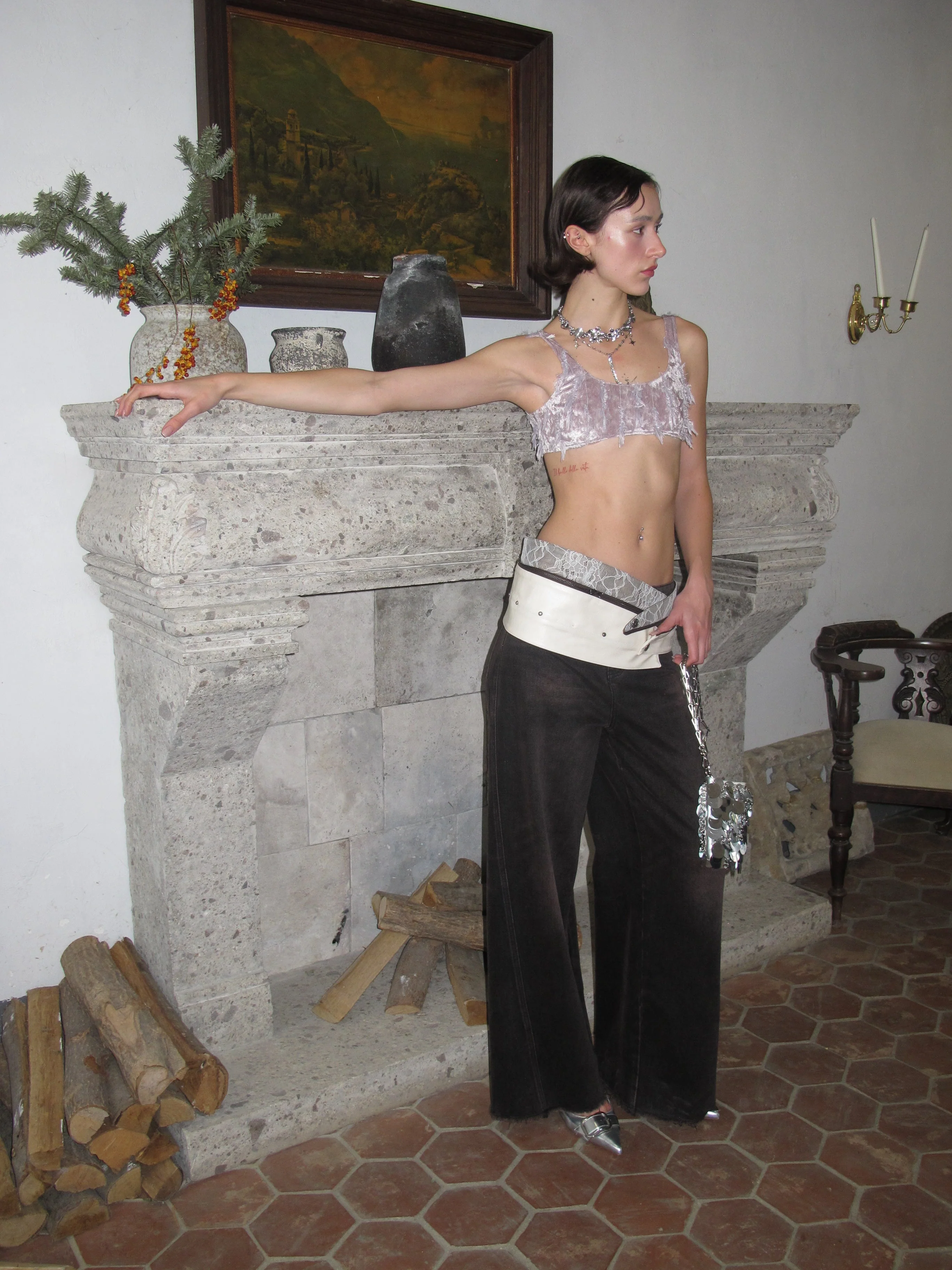 Irregular Fringed purple Floral Crop Top - Image 3