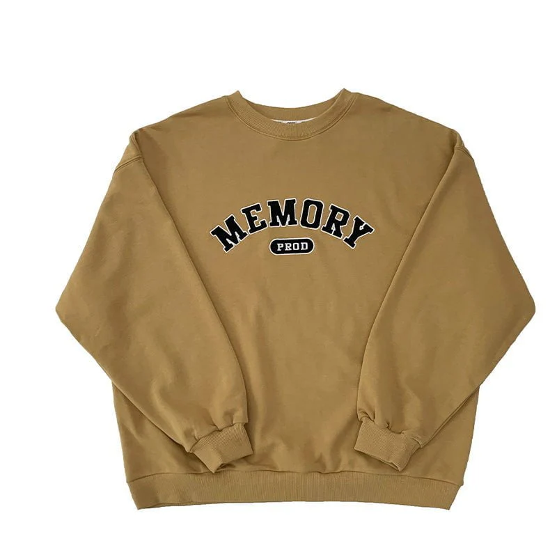 Loose Fit Memory Letters Embroidered Crewneck Sweatshirt / Mustard Yellow - Image 3