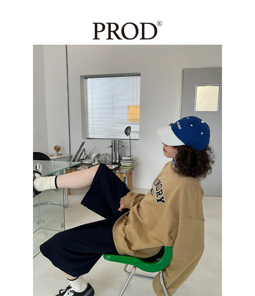 Loose Fit Memory Letters Embroidered Crewneck Sweatshirt / Mustard Yellow - Image 4