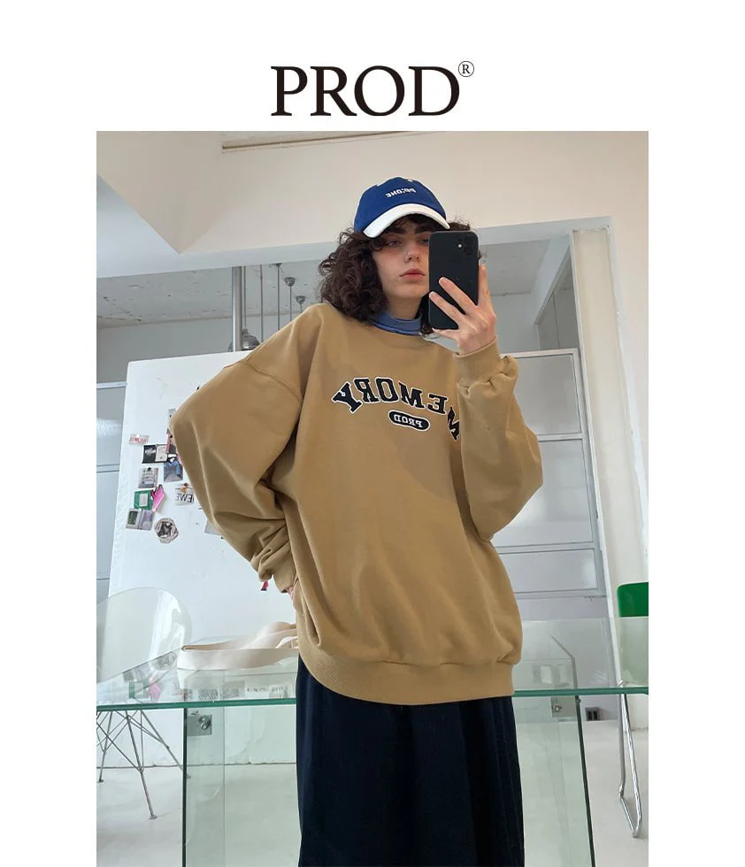 Loose Fit Memory Letters Embroidered Crewneck Sweatshirt / Mustard Yellow - Image 6