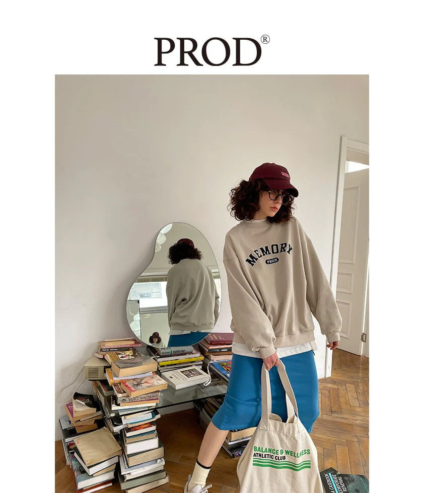 Loose Fit Memory Letters Embroidered Crewneck Sweatshirt / Beige - Image 4