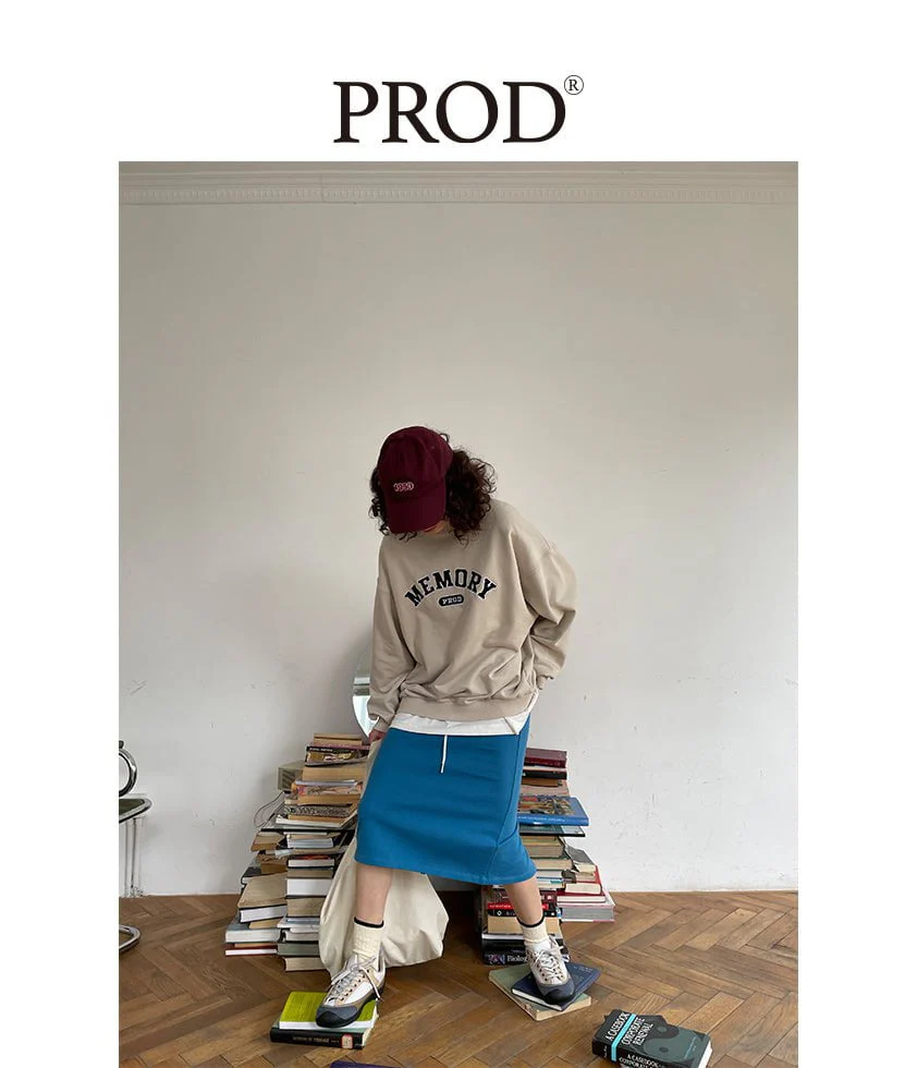 Loose Fit Memory Letters Embroidered Crewneck Sweatshirt / Beige - Image 7