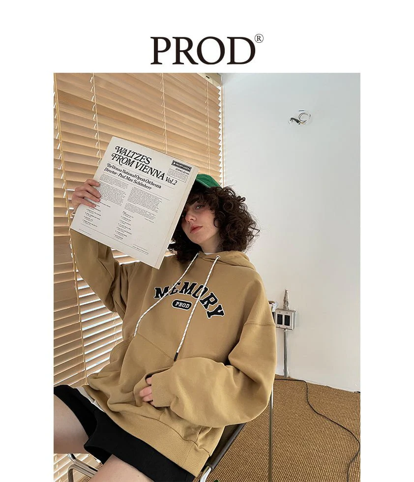 Loose Fit Memory Letters Embroidered Hoodie / Mustard Yellow - Image 3