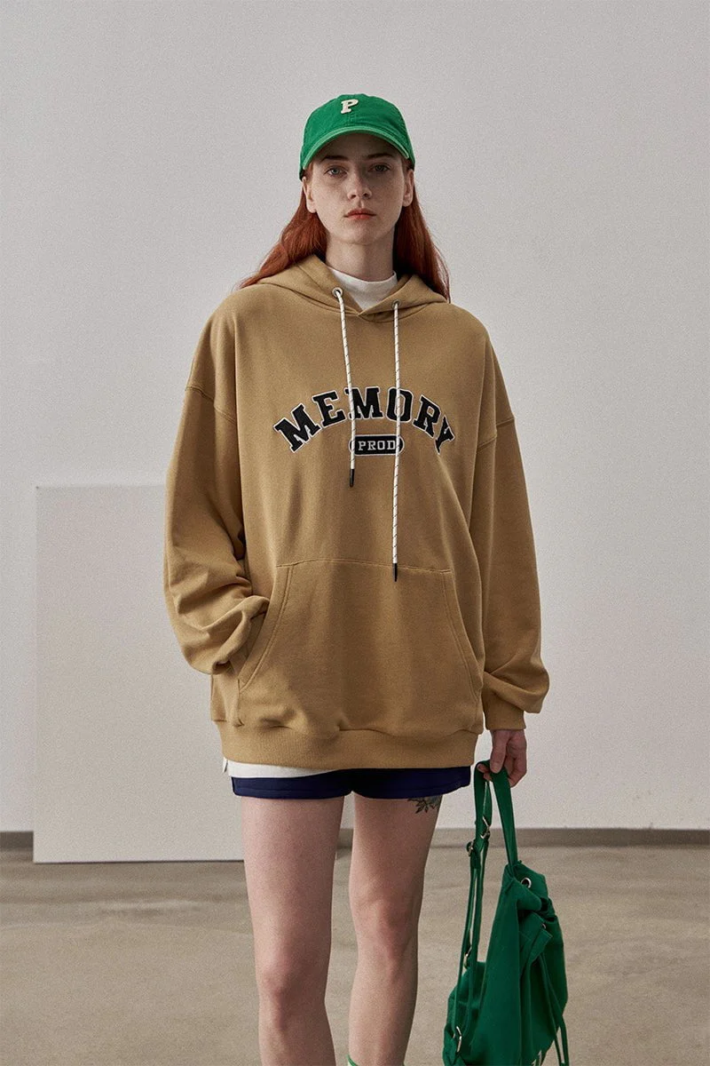 Loose Fit Memory Letters Embroidered Hoodie / Mustard Yellow - Image 6