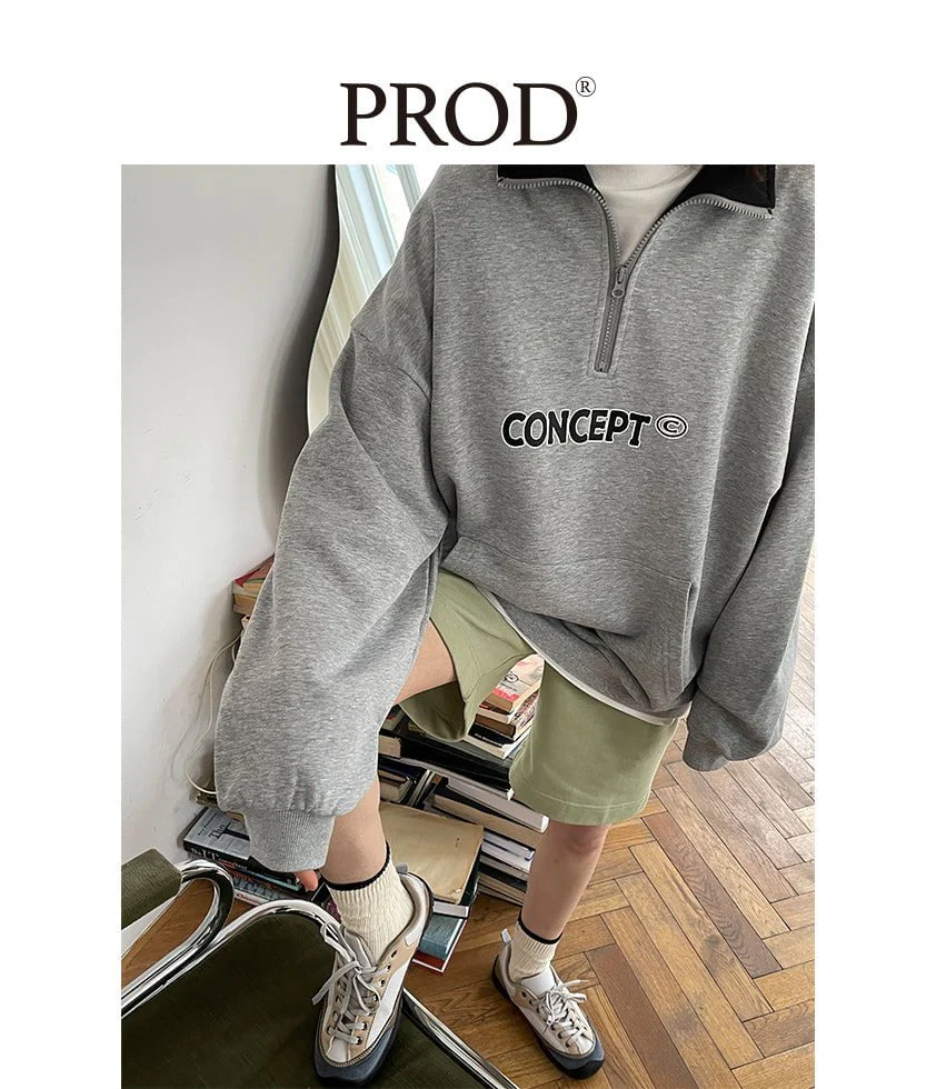 Loose Fit  Concept Quarter Zip Sweatshirt / Melange Grey - Image 3