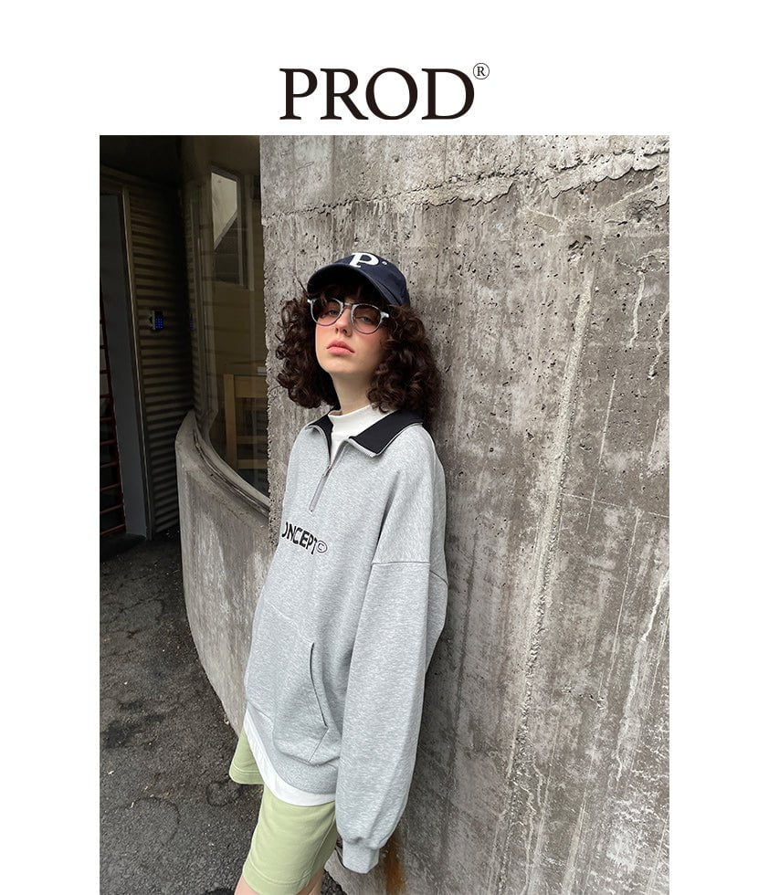 Loose Fit  Concept Quarter Zip Sweatshirt / Melange Grey - Image 4