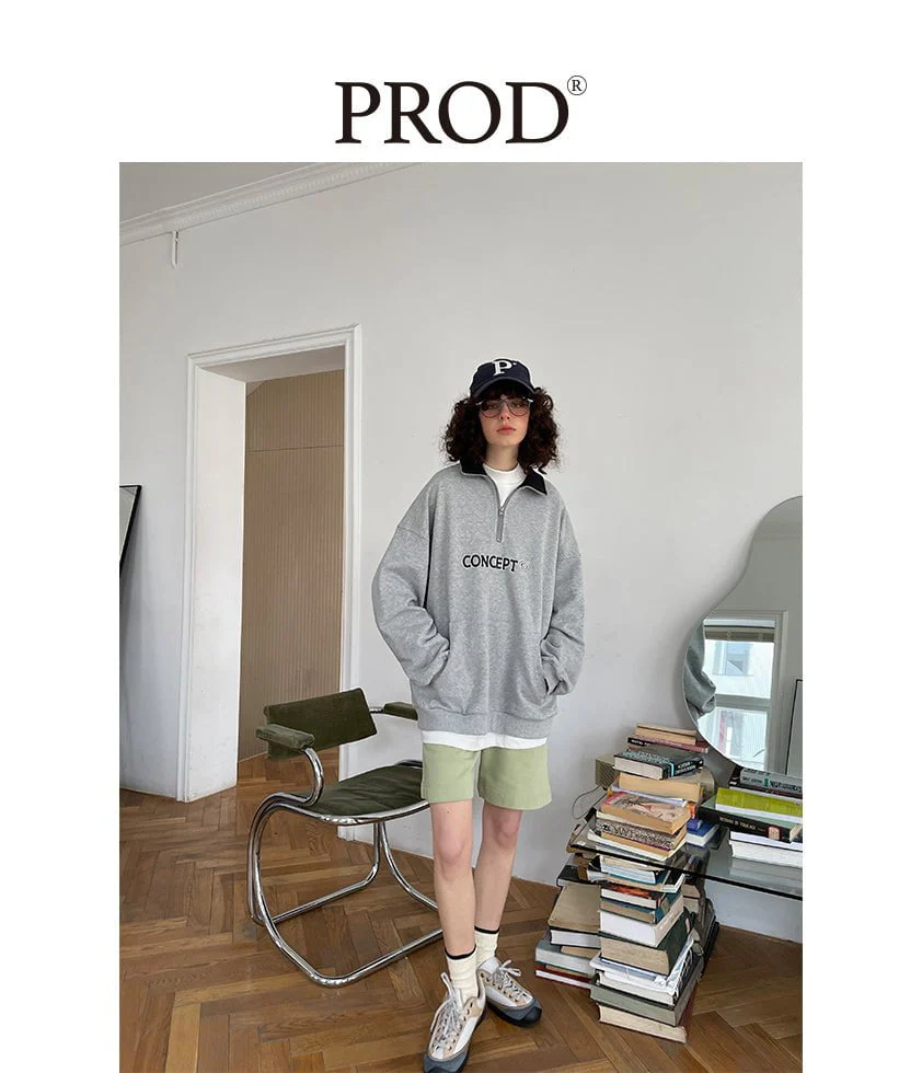 Loose Fit  Concept Quarter Zip Sweatshirt / Melange Grey - Image 5