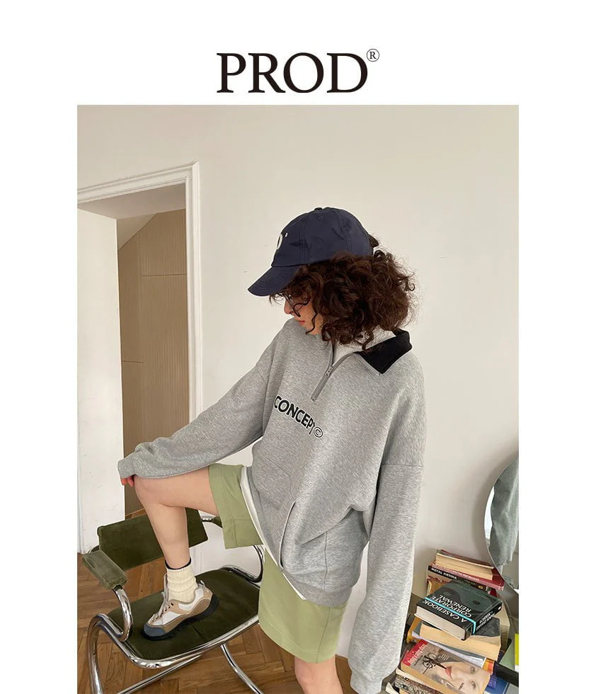 Loose Fit  Concept Quarter Zip Sweatshirt / Melange Grey - Image 7