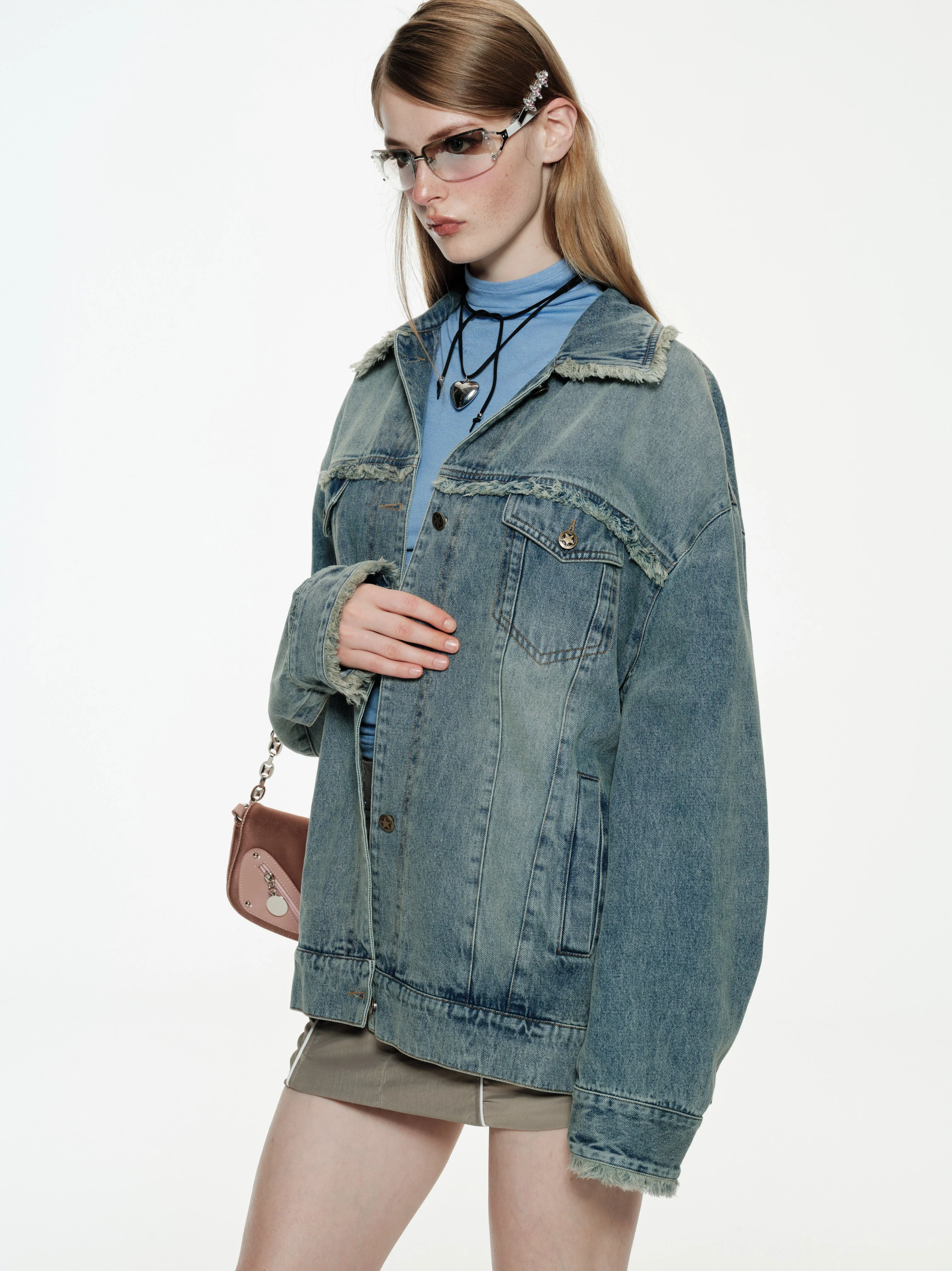 Raw Edge Washed Denim Jacket - Image 3