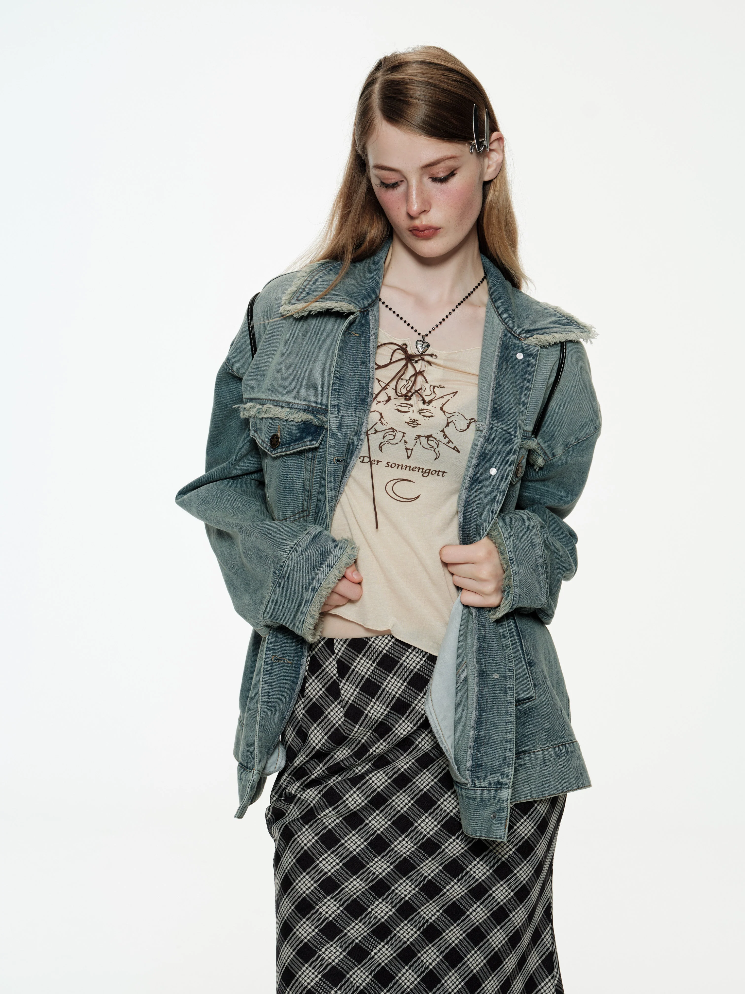 Raw Edge Washed Denim Jacket - Image 5