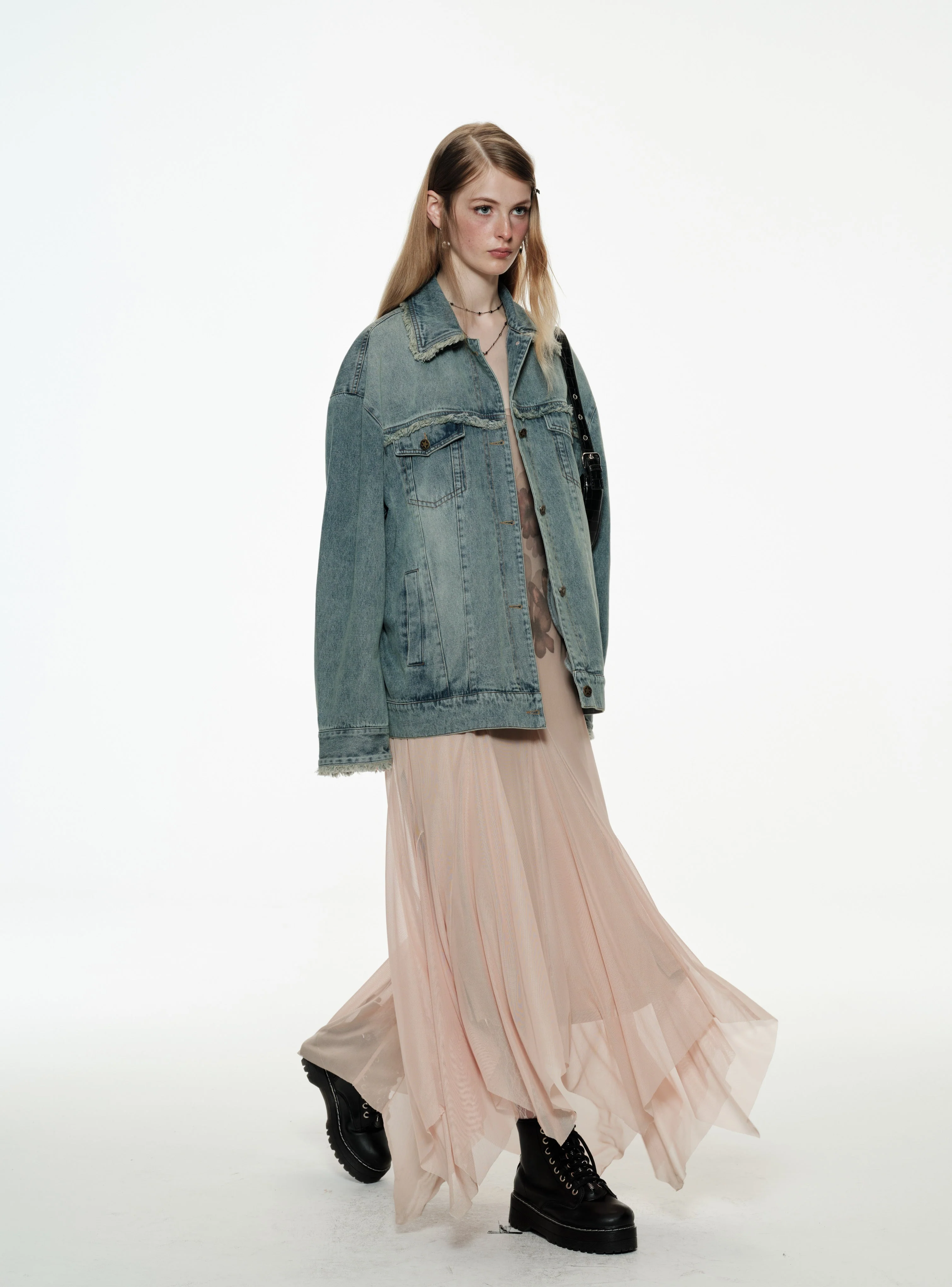Raw Edge Washed Denim Jacket - Image 6