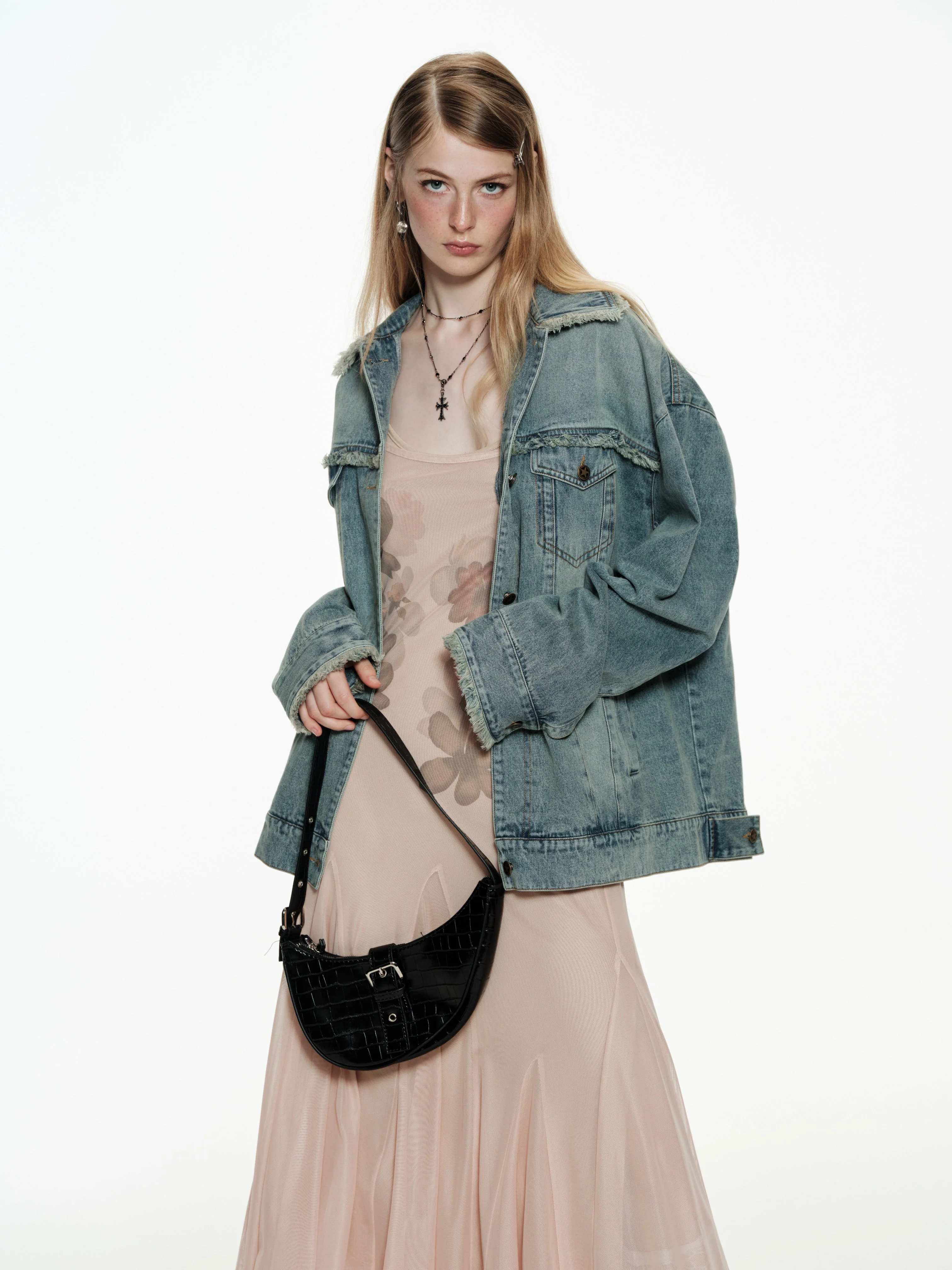 Raw Edge Washed Denim Jacket - Image 7