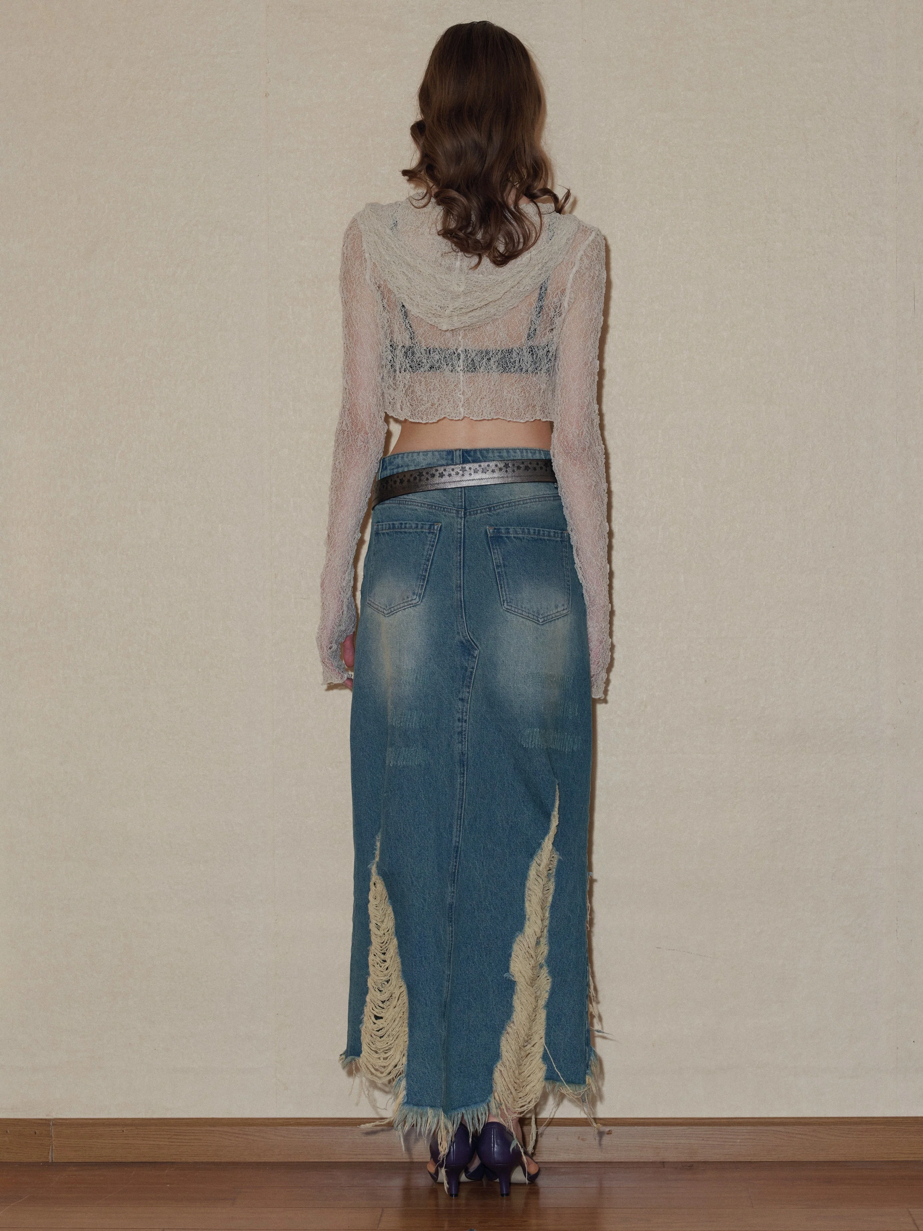 Ripped Denim Midi Skirt - Image 8