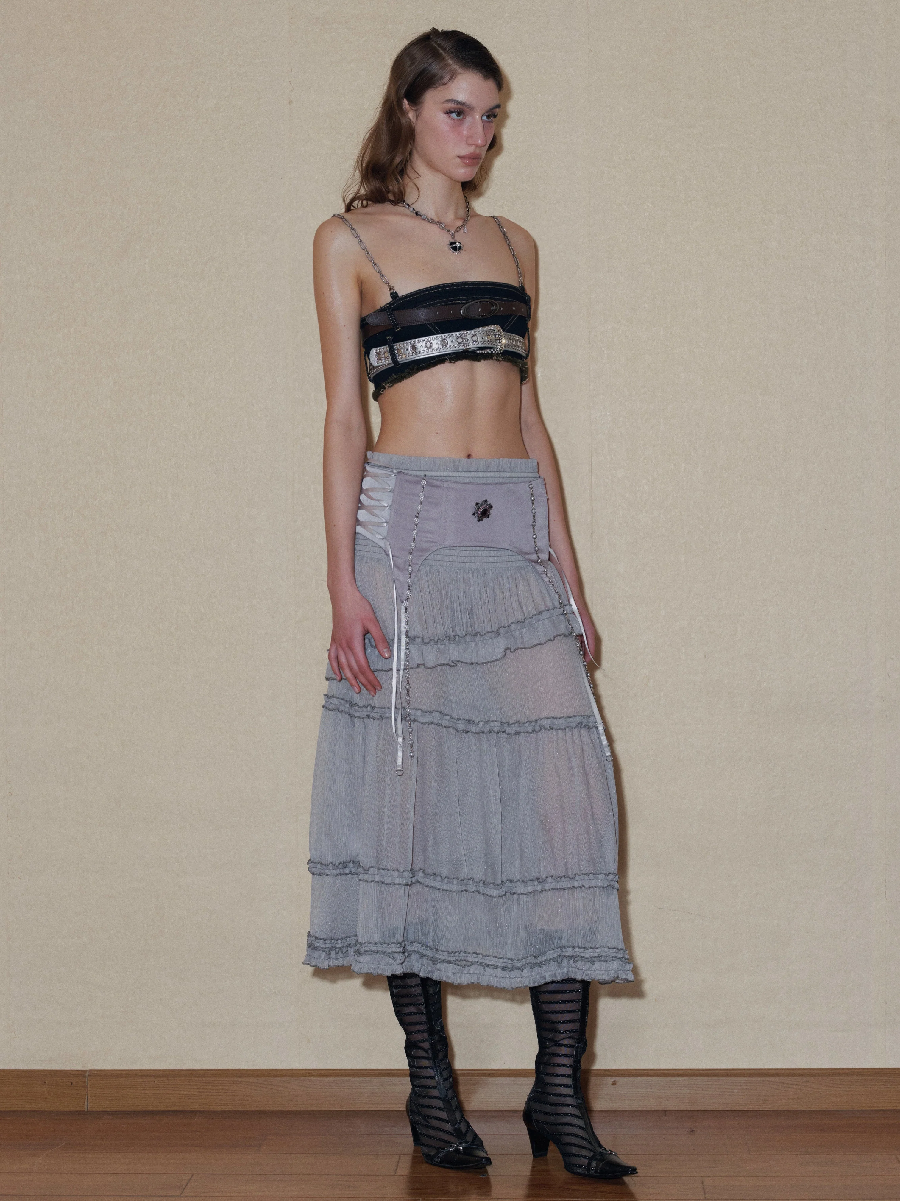 Semi-sheer Tiered Skirt（With Lace Shorts） - Image 6