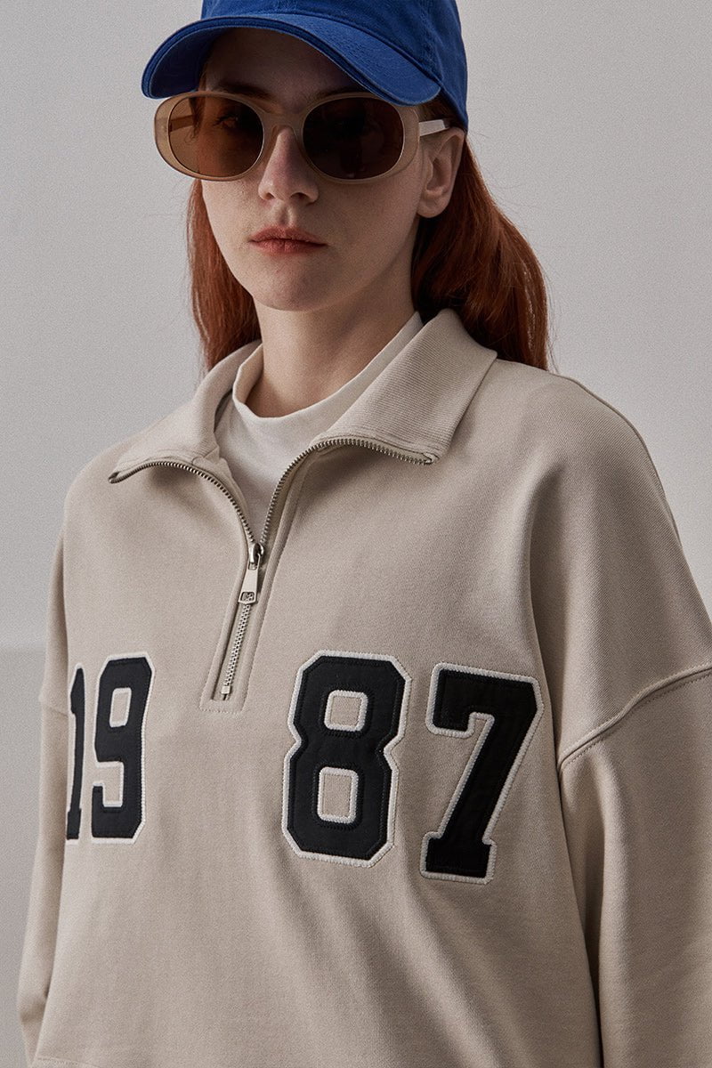 Loose Fit 1987 Quarter Zip Sweatshirt / Beige - Image 6