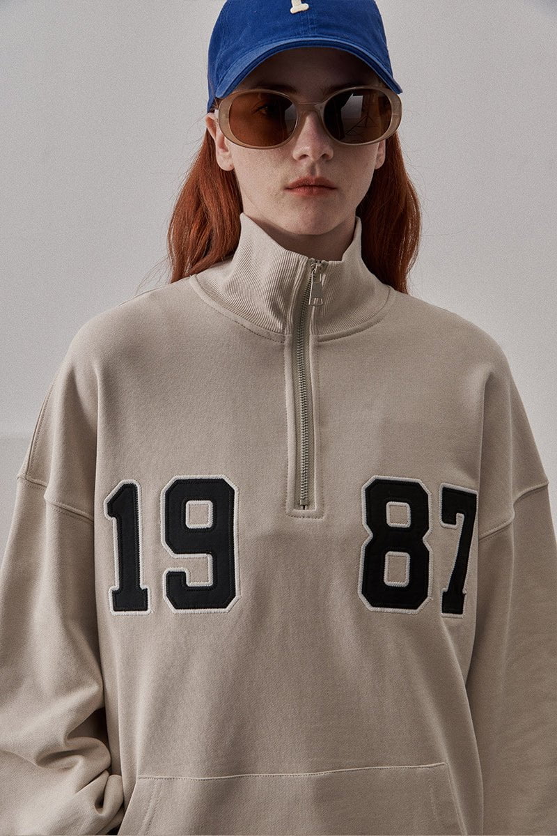 Loose Fit 1987 Quarter Zip Sweatshirt / Beige - Image 8